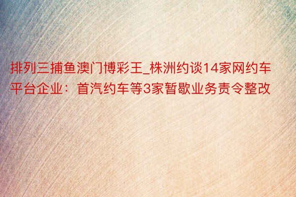 排列三捕鱼澳门博彩王_株洲约谈14家网约车平台企业：首汽约车等3家暂歇业务责令整改