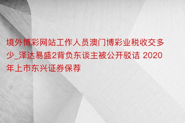 境外博彩网站工作人员澳门博彩业税收交多少_泽达易盛2背负东谈主被公开驳诘 2020年上市东兴证券保荐